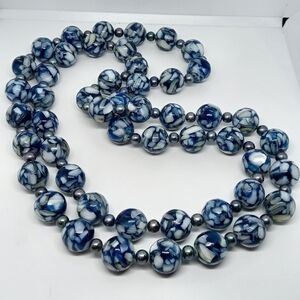 * vintage stunning mosaic mother of pearl beads & black pearls necklace 45" long